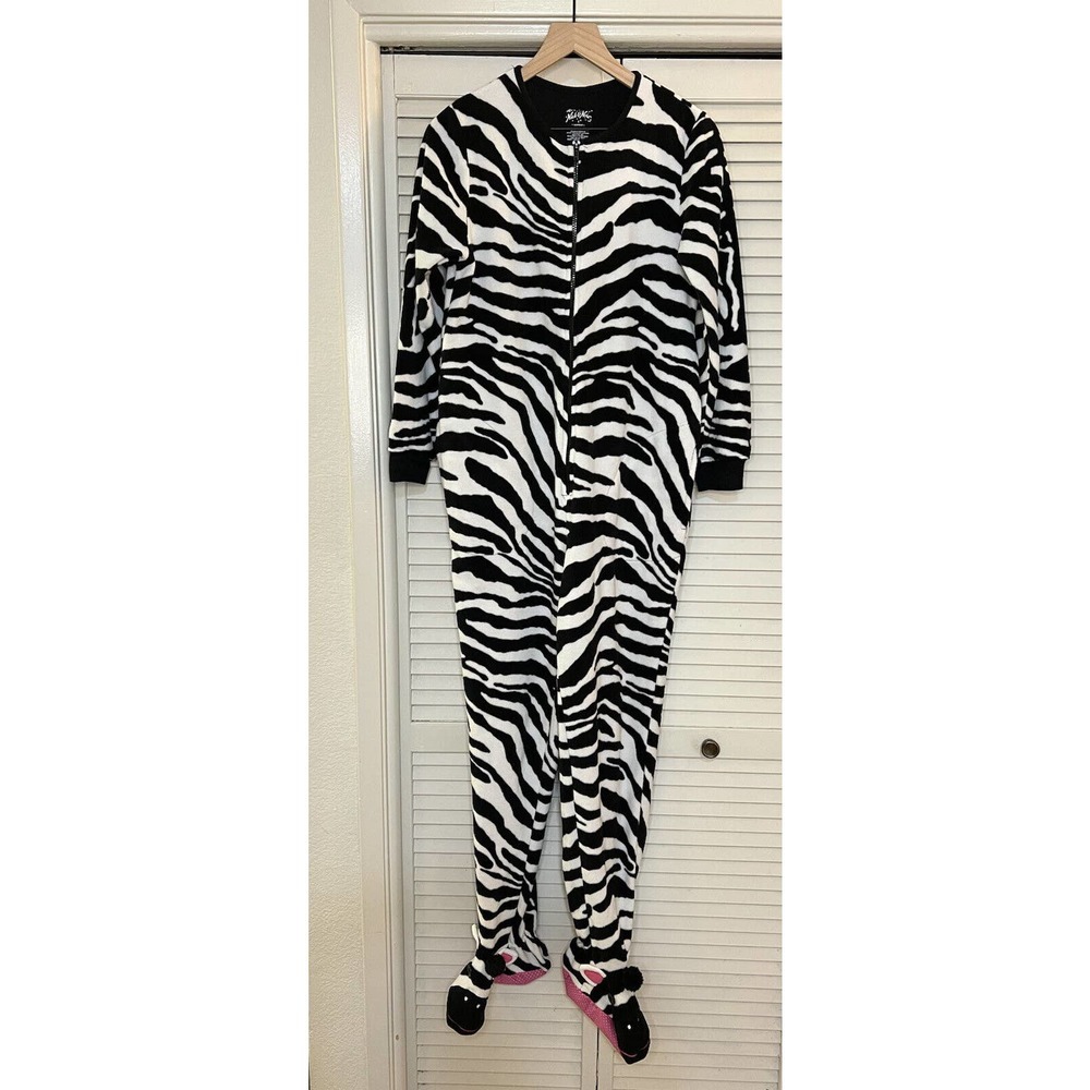 Nick and Nora Zebra Footed One Piece Fleece Pajamas Sleepwear Size Small